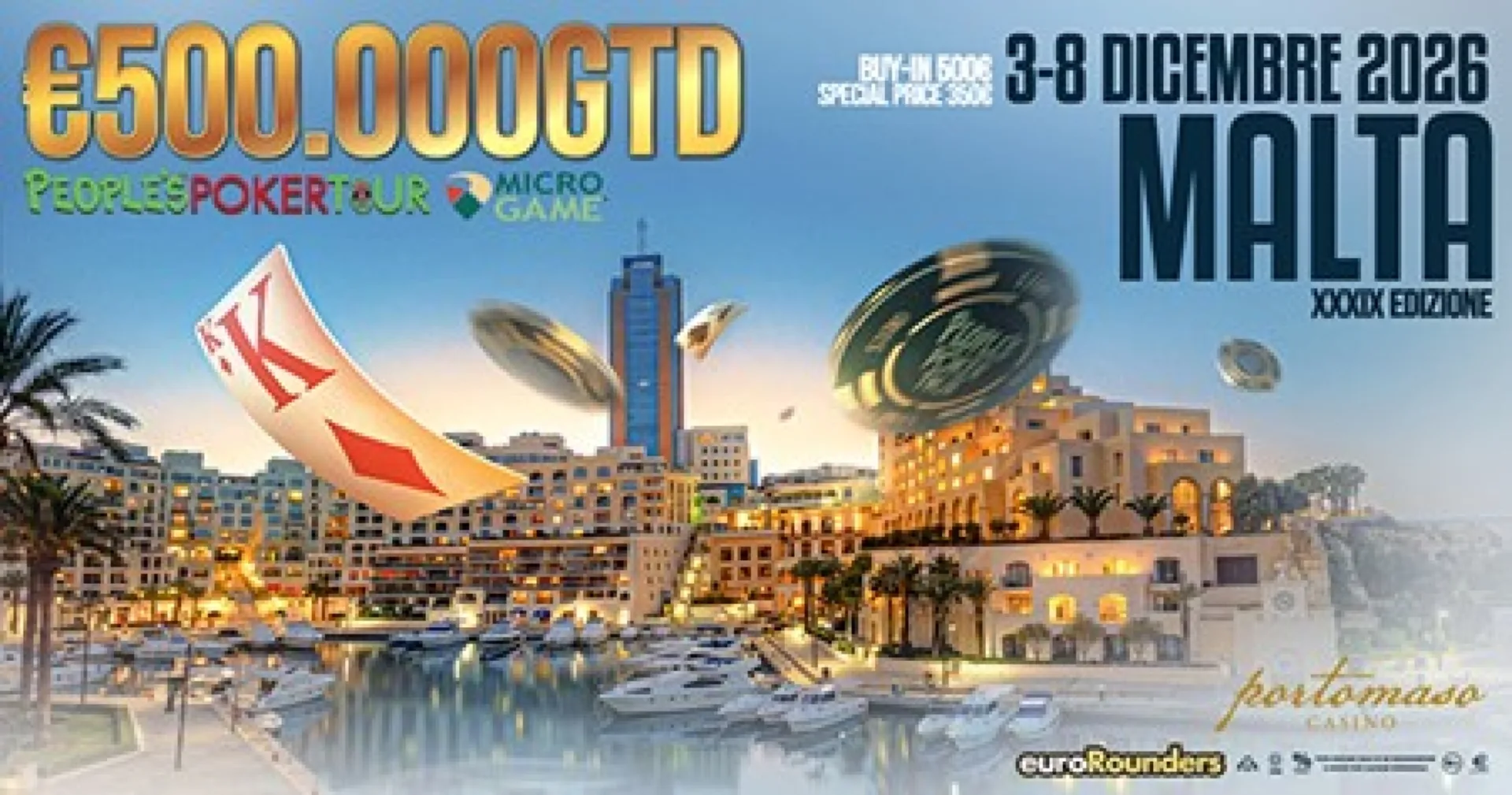 People’s Poker Tour: al via le qualificazioni per l’ultima tappa del 2026 con il ritorno del circuito Microgame al Portomaso Casinò di Malta con un montepremi da 500.000 euro garantiti